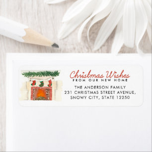 Christmas Wishes Fireplace New Home Holiday Moving Label