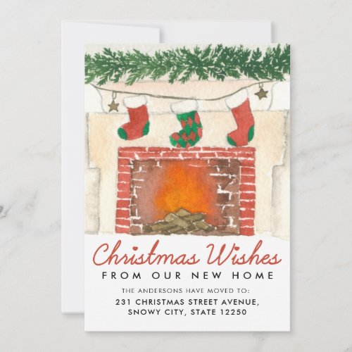 Christmas Wishes Fireplace Photo Holiday Moving Announcement