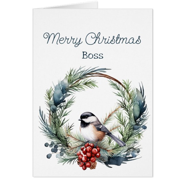Christmas Wishes for BOSS Chickadee Bird Wreath (Front)