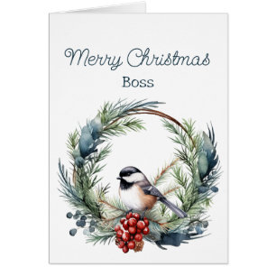Christmas Wishes for BOSS Chickadee Bird Wreath Cards