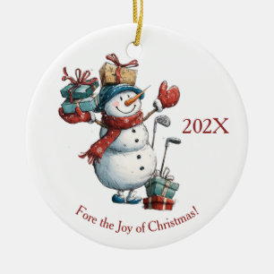 Christmas Wishes for Golf Lovers – Snowman Design Ceramic Ornament