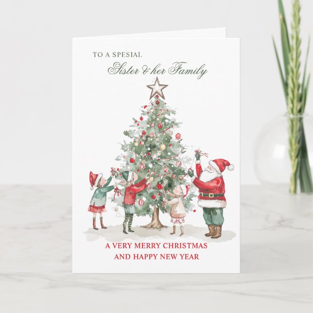 Christmas Wishes for Sister & Her Family Holiday Card (Front)