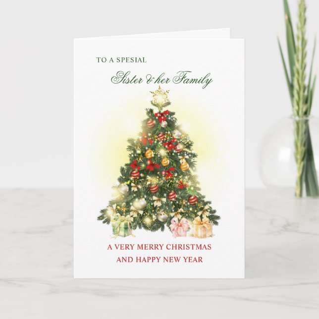 Christmas Wishes for Sister & Her Family Holiday Card (Front)