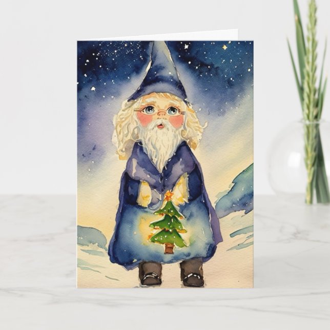 Christmas wishes gnome holiday card (Front)