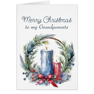 Christmas Wishes Grandparents Candles Wreath Cards