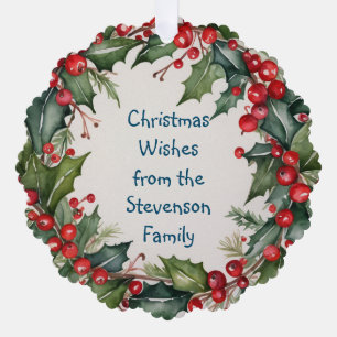 Christmas Wishes Greenery Wreath For All Ornament Card
