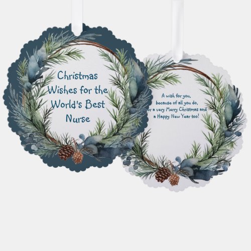 Christmas Wishes Greenery Wreath Nurse Ornament Card