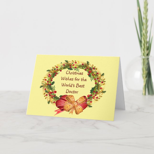 Christmas Wishes Holly Berry Wreath for Doctor Holiday Card (Front)