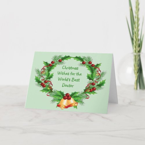 Christmas Wishes Holly Berry Wreath for Doctor Holiday Card