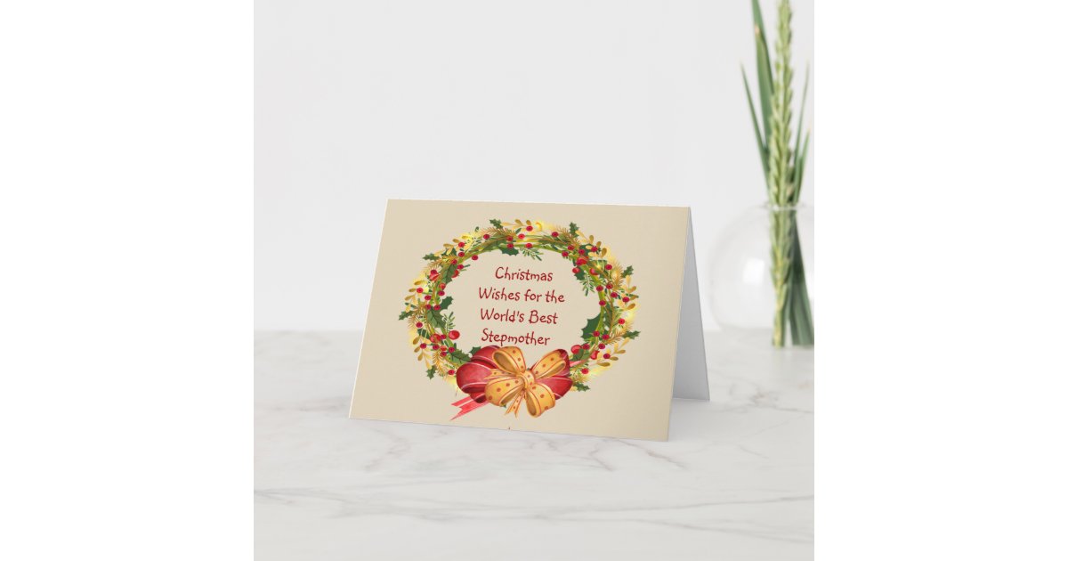 Christmas Wishes Holly Wreath Stepmother Holiday Card Zazzle 9966