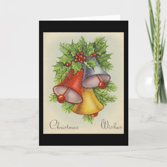 Christmas Wishes Jingle Bells Vintage Holiday Card (Front)