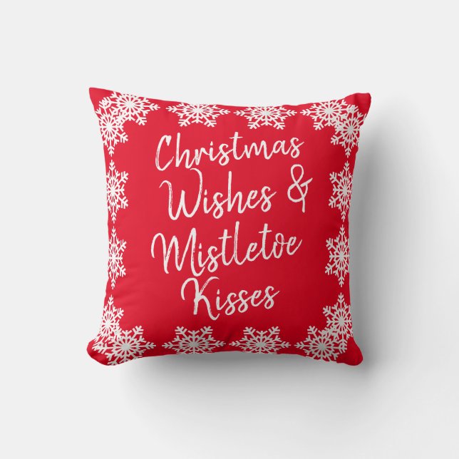 Christmas Wishes Mistletoe Kisses Family Memory Throw Pillow (Front)