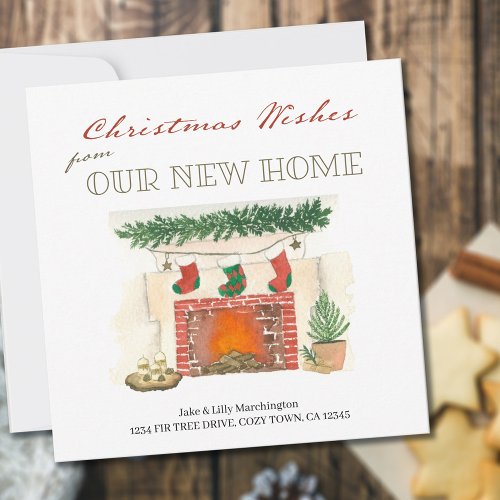 Christmas Wishes New Home Fireplace Holiday Moving Announcement