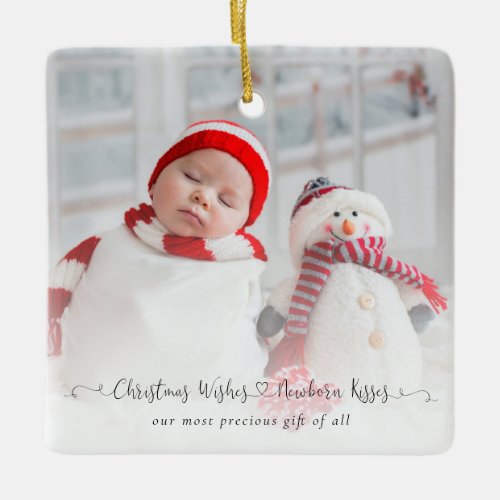 Christmas Wishes Newborn Kisses Baby Photo Stats Ceramic Ornament