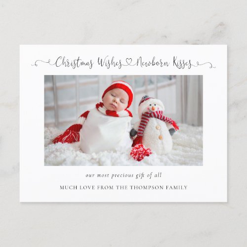 Christmas Wishes Newborn Kisses Baby Stats Photo Holiday Postcard