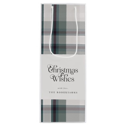 Christmas Wishes Plaid Flannel Winter Holiday Wine Gift Bag