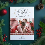 Christmas Wishes, Puppy Dog Kisses Cute Pet Photo Holiday Card<br><div class="desc">A fun holiday Christmas card featuring your dog photo and simple typography text that reads "Holiday Wishes and Puppy Kisses" accented by faux gold stars.  Easily change the text to Dog Kisses,  Puppy Kisses,  etc. The backside features a magical starry pattern.  Perfect for anyone who loves their fur baby.</div>