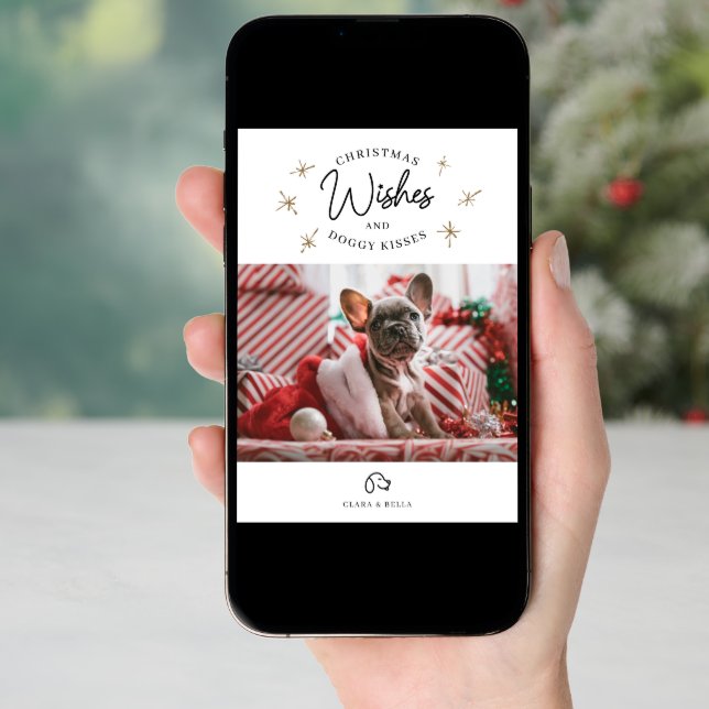 Christmas Wishes, Puppy Dog Kisses Cute Pet Photo Holiday Card (Front Digital)