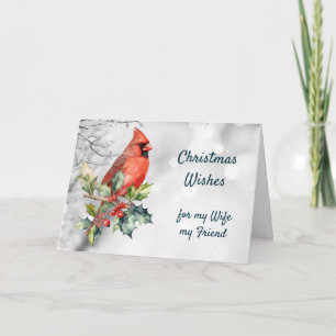 Christmas Wishes Red Cardinal Bird Wife Friend  Holiday Card