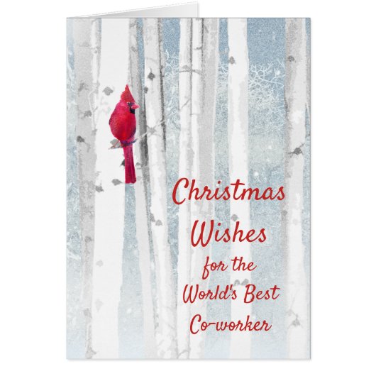 Christmas Wishes Red Cardinal for Co-worker Cards (Front)