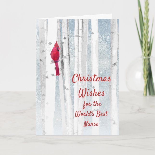Christmas Wishes Red Cardinal for Nurse Holiday Card (Front)