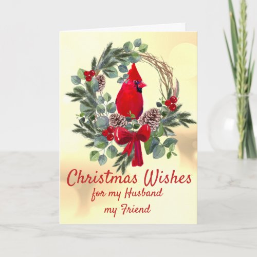 Christmas Wishes Red Cardinal Husband Friend Holid Holiday Card