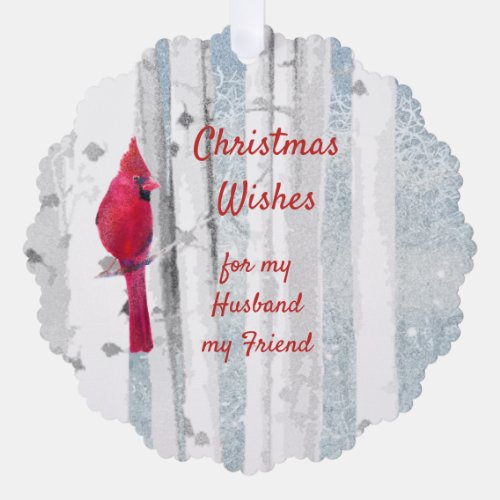 Christmas Wishes Red Cardinal Husband Friend Ornament Card