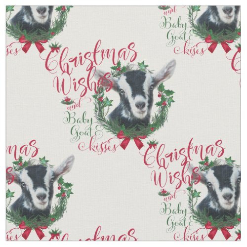 Christmas Wishes sm Baby Goat Kisses Alpine Goat   Fabric