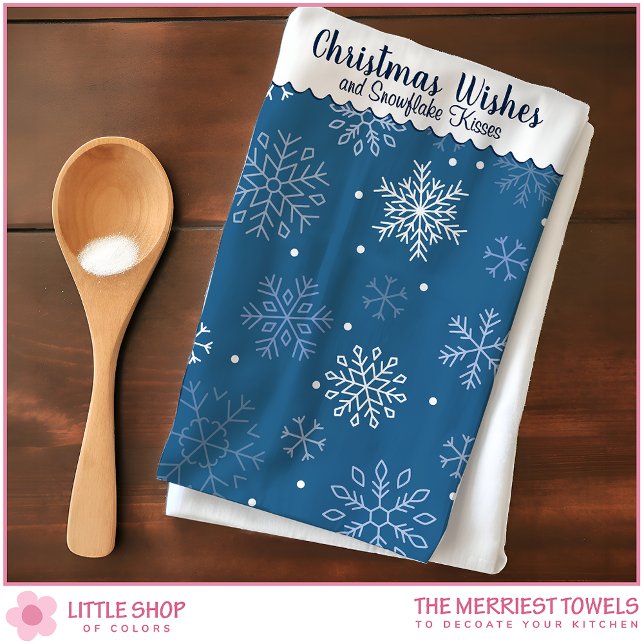 Christmas Wishes Snowflake Pattern Customizable Kitchen Towel (Creator Uploaded)