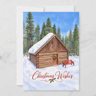 Christmas Wishes Snowy Winter Cabin Holiday Card