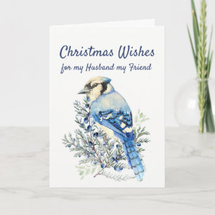 Christmas Wishes Winter Bluejay Husband Friend Holiday Card