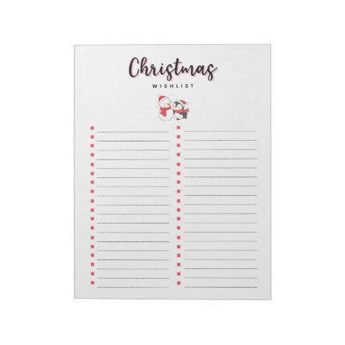 Christmas Wishlist Snowman and Penguin Notepad