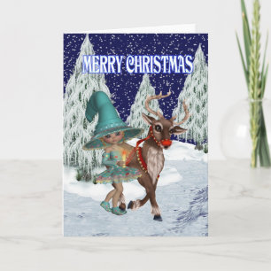 Christmas Witch and the Reindeer Holiday Card