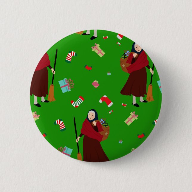 christmas witch Befana Pinback Button (Front)