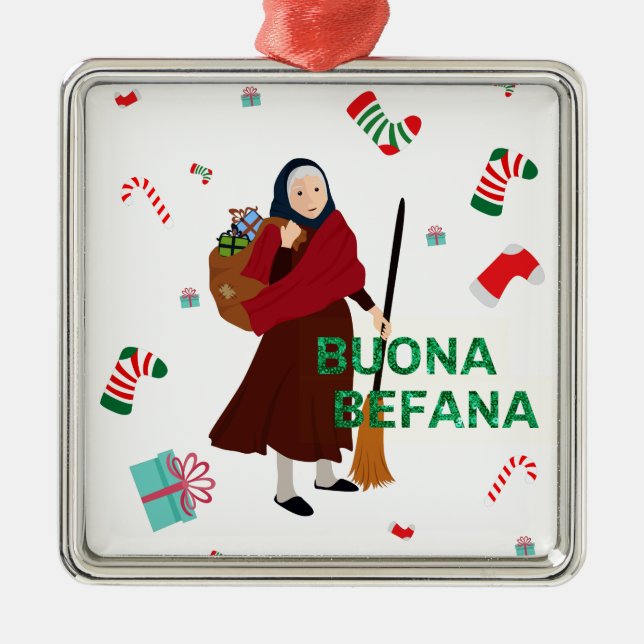 christmas Witch buona Befana Metal Ornament (Front)