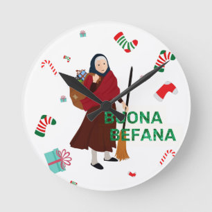 christmas Witch buona Befana Round Clock