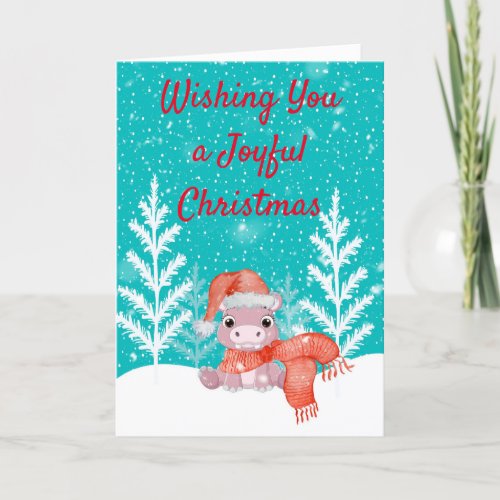 Christmas with a Cute Hippo in the Snow Holiday Card