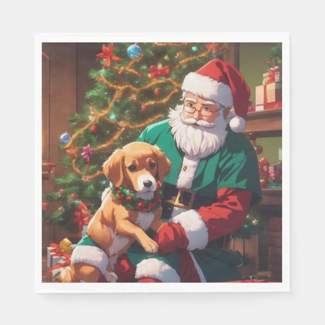 Christmas with a happy dog napkins (Front)