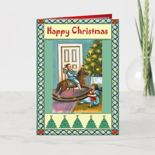 Christmas with a rocking horse holiday card (Front)