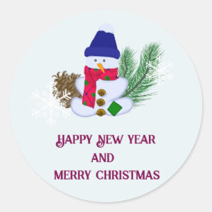 Christmas with a Snowman Classic Round Sticker