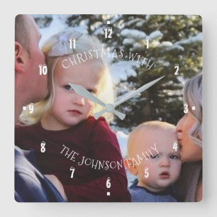 Christmas With Any Name Photo Family Festive Square Wall Clock