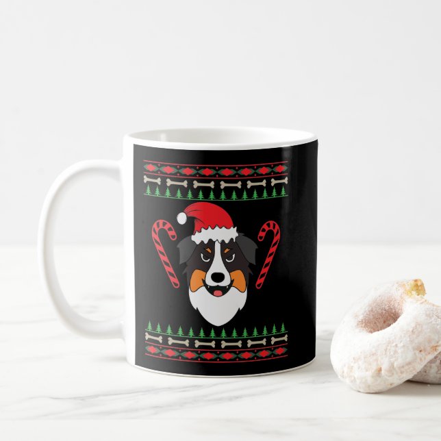 Christmas with Australian Shepherd dog Coffee Mug (With Donut)