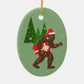 “christmas With Bigfoot” Ceramic Ornament by nharveyart at Zazzle