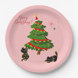 Christmas With Black Cats Paper Plates