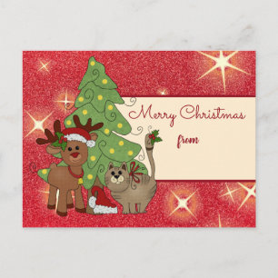 Christmas with cat postcard