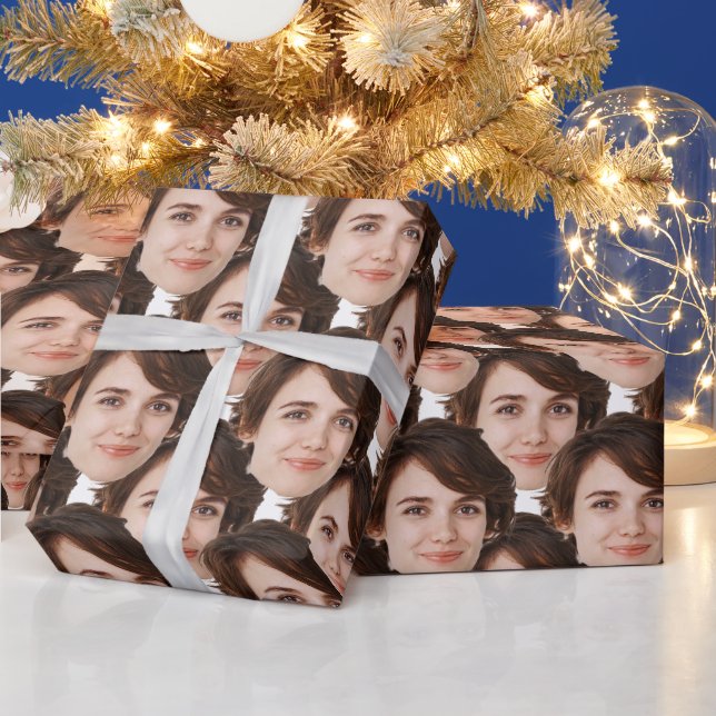 Christmas with Face Custom Photo Birthday Couple Wrapping Paper (Holidays)