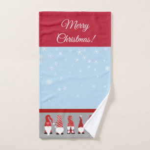 Christmas with Gnomes Blue Red and Gray Bath Towel Set