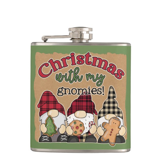 Christmas with my Gnomies Adult Stocking Stuffer Flask (Front)