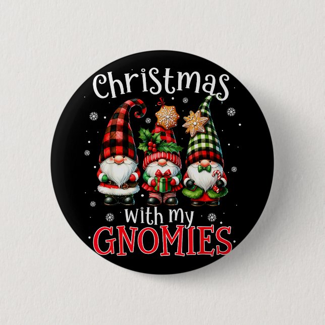 Christmas With My Gnomies Buffalo Plaid Gnome Fami Button (Front)