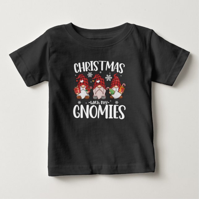 Christmas With My Gnomies Buffalo Red Plaid Gnome  Baby T-Shirt (Front)